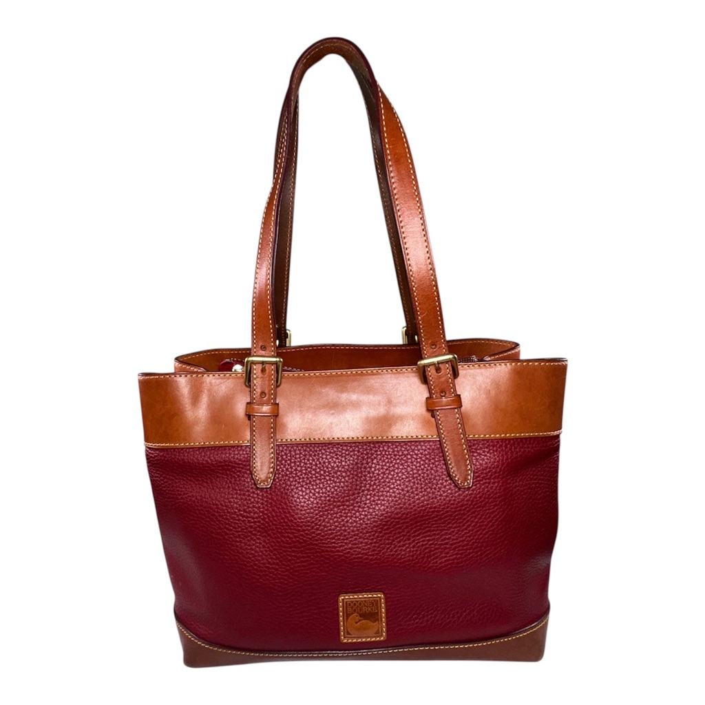 Dooney & Bourke Everyday Tote Burgundy Pebble Leather Tan Natural Patina Trim